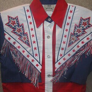 Red white Blue fringe women crop long sleeve 1849 Authentic Ranchwear